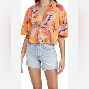 FARM Rio Neon Macaws Buttoned Blouse